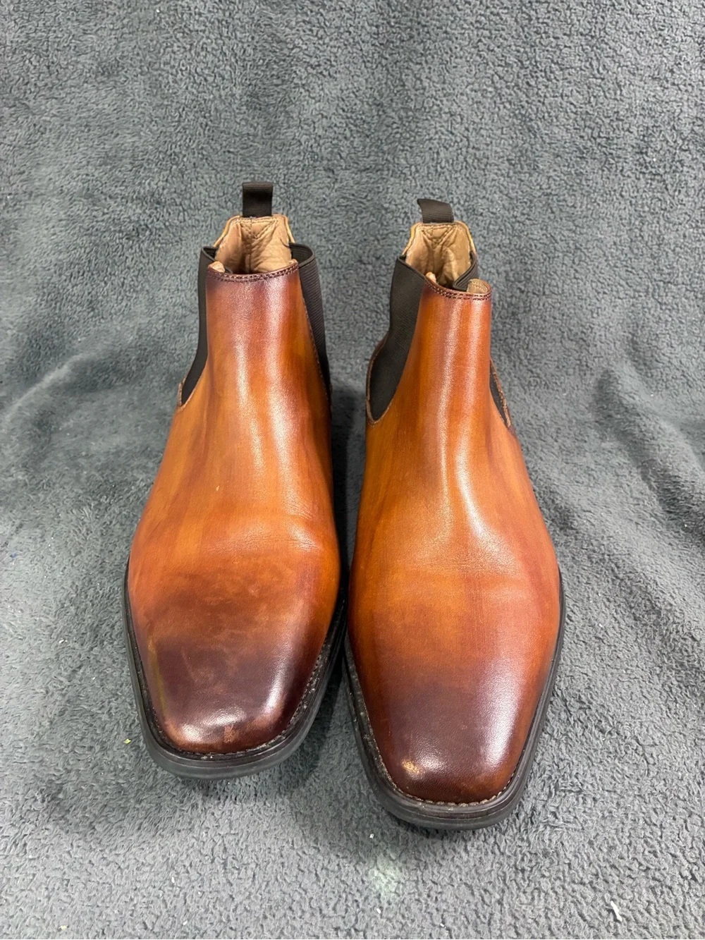 Men’s La Milano Cognac Leather Chelsea Boots Size 13 Burnished Elastic Slip-On